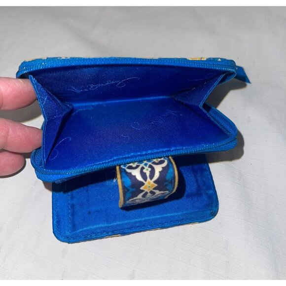Vera Bradley Blue & Gold Bifold Wallet With Zipper Compartment - Picture 5 of 5